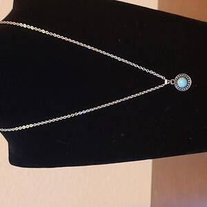 Silver and Blue Minimalist Necklace with Turquoise Pendant